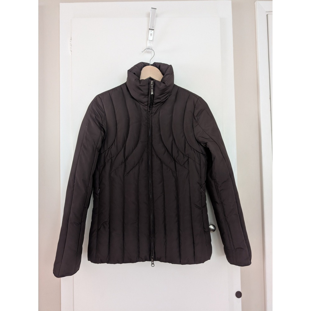 Chocolate Brown Quilted Puffer Jacket Stand Collar Womens‎ S Winter Après-ski